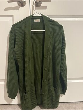Olive Green Ribbed Button Cardigan Sweater
